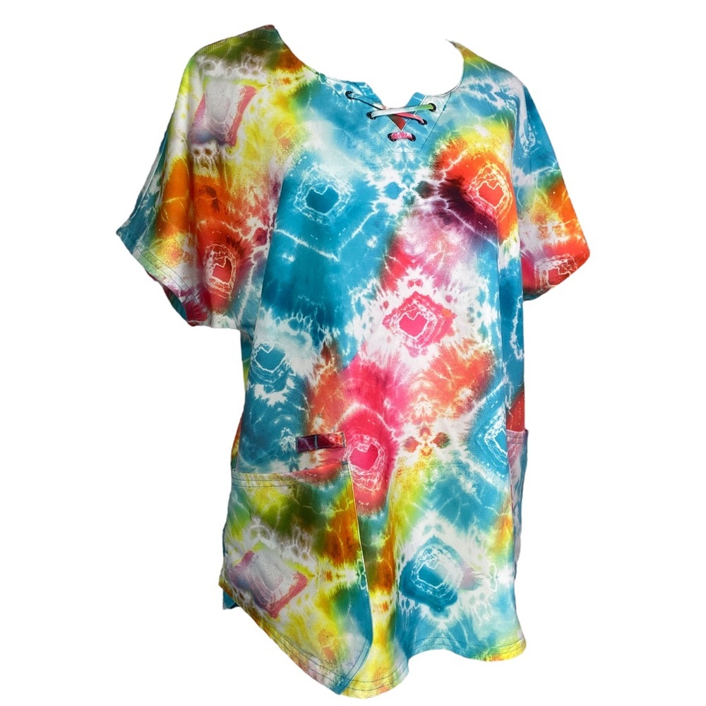 HeartSoul scrub short sleeve top heart pattern size L - Picture 2 of 7